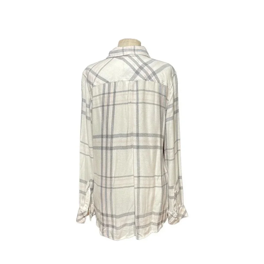 Rails Hunter Button Up Plaid Flannel‎ Shirt White Gray Pink Size Medium - Picture 6 of 10